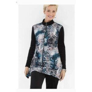 Chico's 3 Zenergy Women's Long Sleeve Zip-Up Jacket Size XL Black Floral velvet